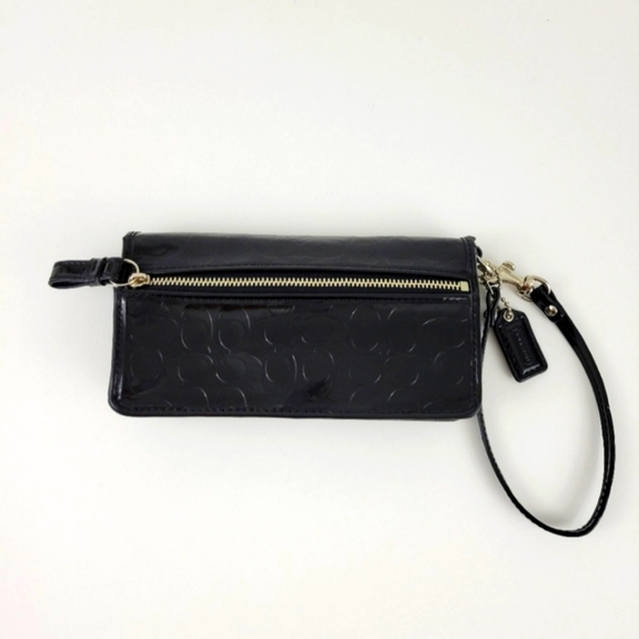 Coach Black Formal Signature  Logo Clutch Wallet with Wrist Strap - Picture 3 of 5